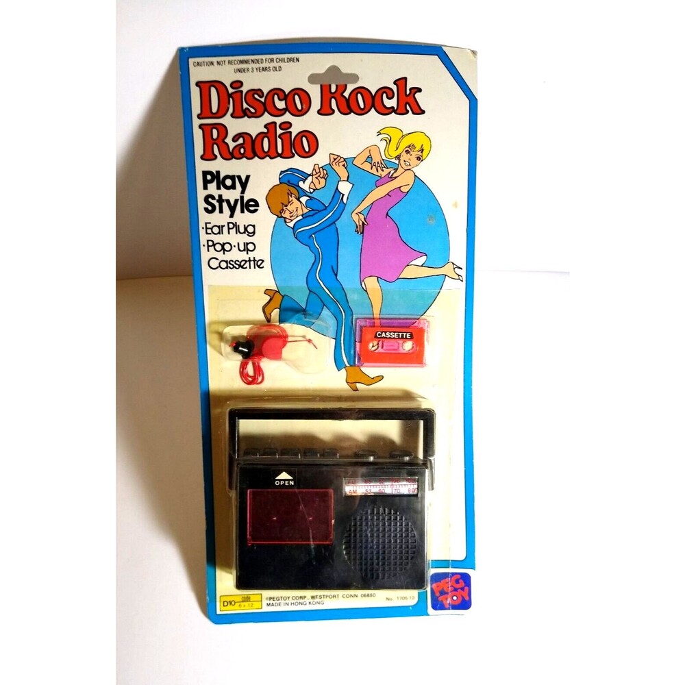 Disco Rock Radio Cassette Plastic Peg Toy Play Set Retro Sealed Hong Kong 1970's